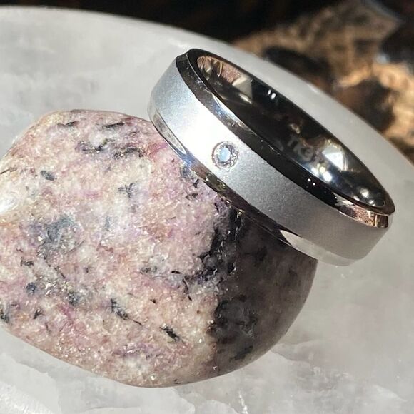 Mens Stainless Steel Wedding Band CZ Ring Sizes 9,10 - Picture 6 of 8